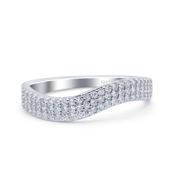 Half Eternity Wedding Band Round Curved Thumb Ring Pave Simulated CZ 925 Sterling Silver (7mm)